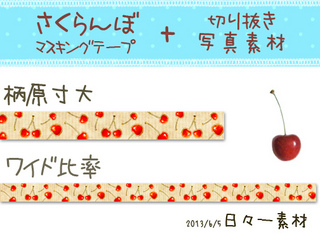 フリー素材 マスキングテープ フルーツ 切り抜き写真 さくらんぼ